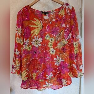 Sara Michelle Top Sz. Large Bright Orange Floral